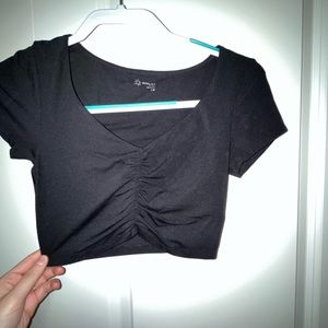 Aerie real me ruched crop top (black-size small)
